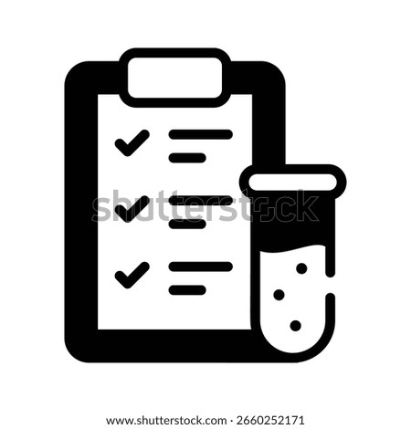 Trendy glyph style icon of lab result report with test tube