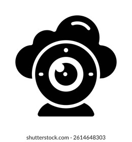 Trendy glyph style icon showing cloud internet camera
