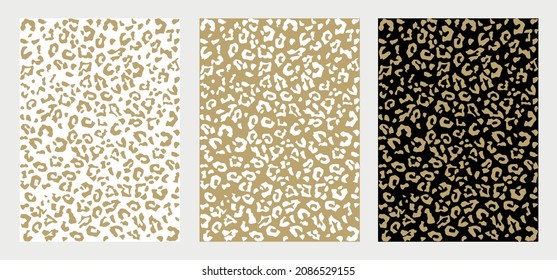 Trendy gold abstract seamless pattern  skin leopard   set. Vector illustration.  Luxuy and gold background .Golden and white texture on white and dark background for fashion print, cover, wrap, fabric