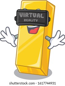 Trendy gold bar character wearing Virtual reality headset