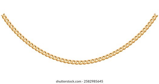 Trendy Gold Chain Necklace On White Background, Unique Fine Jewelry Vector Illustration.	