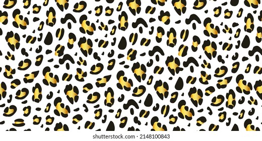 Trendy Gold Leopard abstrakte nahtlose Muster auf weißem Hintergrund.Für das Design von Modedruck, Textilien, Cover, Wrappers, Tapete. Haut eines wilden Käfigs mit goldener Struktur. Sichtbar