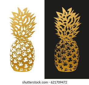 Trendy Gold Pineapple Pictogram in Flat Style. Vector. 