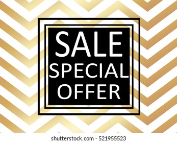 Trendy  golden  chevron patterned on white background. Rose gold abstract wallpaper. Elegant luxury art deco pattern. Sale. Special offer.