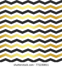 Trendy golden chevron seamless pattern on black background. Black and gold gradient zig zag 