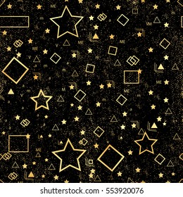 Trendy golden geometric elements memphis cards. Retro style texture, pattern and geometric elements. Modern abstract design poster, cover, card design.
