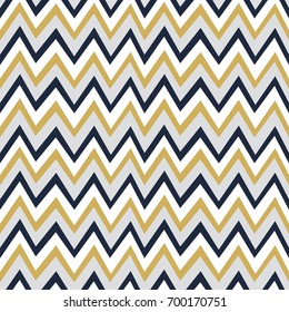 Trendy golden, white and navy blue chevron background pattern design element