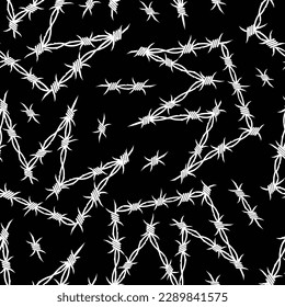 Trendy Gothic Punk Rock Crowns seamless pattern Wire Barb Gothic Crown or Dark Metal sign in Y2k style. Grunge style Warbed wire Crowns background for tee shirt print design and wallpaper