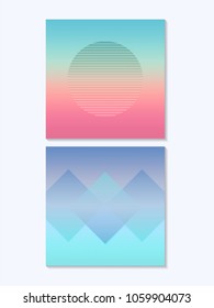 Trendy gradient background Two vector mockup with different geometric shapes and strokes on two tone gradient background