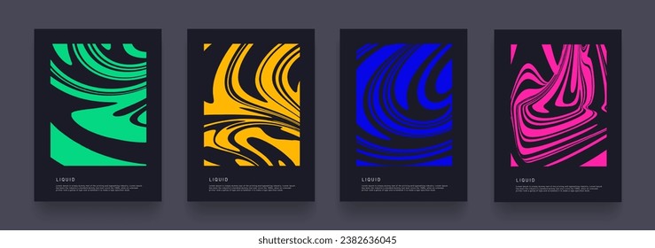 Trendfarbener Hintergrund mit Gelb, Blau, Rot, Grün. 3D Muster mit flüssigem Wavy Swirl für Werbung, Web, Social Media, Poster, Banner, Cover. Abstrakte Fluid Stripes Ribbons.