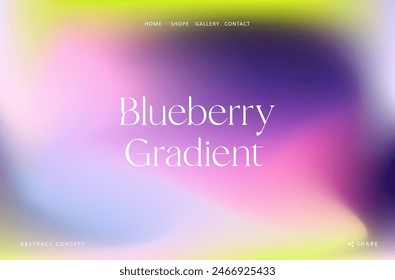 Trendy gradient blueberry fluid wave background, colorful abstract liquid. Purple and green design for banner, poster, cover, flyer, presentation, advertising, landing page