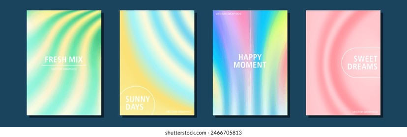Trendy gradient blurred background. Minimalistic posters or card template with positive phrases. Liquid colorful design. Vector mesh illustrations.