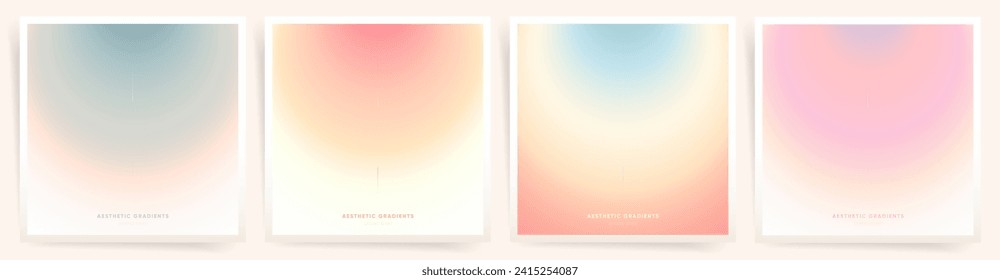 Trendy Gradient Cards with Soft Hues, Spring Love and Summer Warmth. Modern Minimal Square Card Designs with Abstract Gradients for Posters, Album Covers and Flyers.