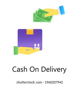 Diseño moderno de gradiente en efectivo al momento de la entrega, dando dinero a la recepción de paquetes