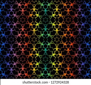 Trendy gradient geometric backdrop with hologram.Vector seamless pattern