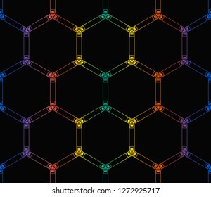 Trendy gradient geometric backdrop with hologram.Vector seamless pattern