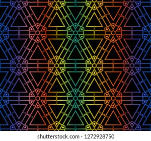 Trendy gradient geometric backdrop with hologram.Vector seamless pattern