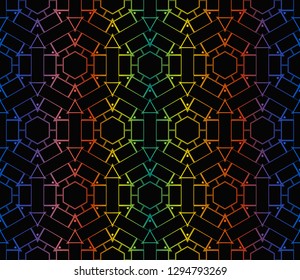 Trendy gradient geometric backdrop with hologram.Vector seamless pattern