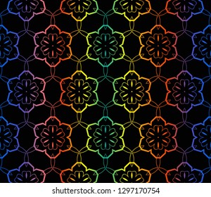 Trendy gradient geometric backdrop with hologram.Vector seamless pattern