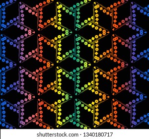 Trendy gradient geometric backdrop with hologram.Vector seamless pattern