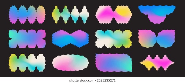 Trendy gradient jagged shapes collection. Set of modern brutalist Y2K geometric elements