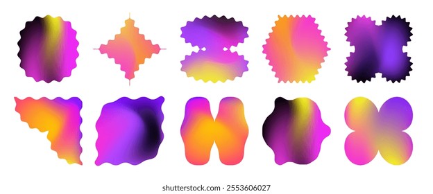 Trendy gradient jagged shapes collection. Set of modern brutalist Y2K geometric elements for your design