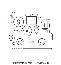 Trendy gradient line logistics and transportation, warehouse center, goods delivery concept.