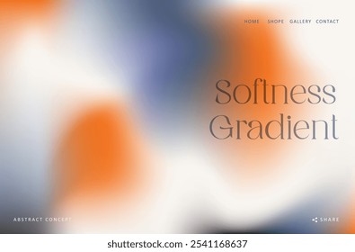 Trendy Farbverlauf orange, blau und weiß Flüssigkeit Welle Hintergrund Landing Page, bunte abstrakte Flüssigkeit. Pastelldesign für Banner, Poster, Cover, Flyer, Präsentation, Werbung