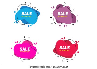 Trendy gradient organic liquid shape with sale.Graphic isometric illustration with sale offer for retail, advertising, social media.Organic round shape.vector illustration