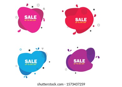Trendy gradient organic liquid shape with sale.Graphic isometric illustration with sale offer for retail, advertising, social media.Organic round shape.vector illustration