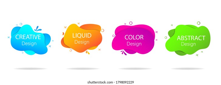 Trendy gradient shape design banner. Vector abstract liquid elements for background, poster. Geometric fluid shapes with color memphis sign. Dynamic graphic layout.