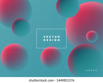 Trendy gradient spherical shapes geometric vector background. Colorful abstract banner graphic design with text frame. Spherical gradient motion elements modern poster layout. Geometric shapes banner.