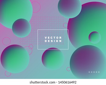 Trendy gradient spherical shapes geometric vector background. Colorful abstract banner graphic design with text frame. Spherical gradient motion elements modern poster layout. Geometric shapes banner.