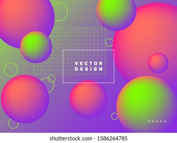 Trendy gradient spherical shapes geometric vector background. Colorful abstract banner graphic design with text frame. Spherical gradient motion elements modern poster layout. Geometric shapes banner.