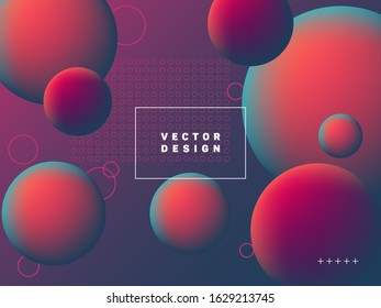 Trendy gradient spherical shapes geometric vector background. Colorful abstract banner graphic design with text frame. Spherical gradient motion elements modern poster layout. Geometric shapes banner.