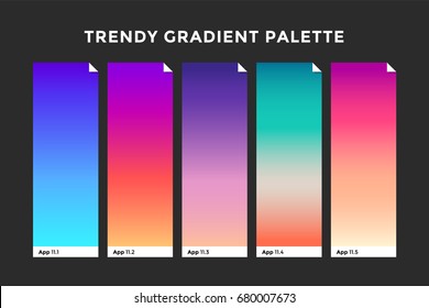 Trendy gradient swatches. Collection palettes of gradient swatches for business infographic, social media, mobile app, flat web design, backgrounds. Set of multicolored gradients. Vector Illustration