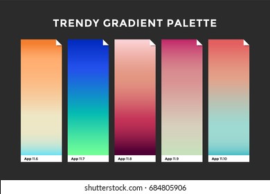 Trendy gradient swatches. Collection palettes of gradient swatches for business infographic, social media, mobile app, flat web design, backgrounds. Set of multicolored gradients. Vector Illustration