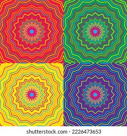 Trendy graphic pattern vector. Abstract stripes design with colorful zigzag radius on four colors background. Modern for decorative wallpaper, poster, flyer, banner, prints, paper, wrapping or fabric.