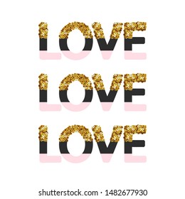 Trendy graphic with slogan and golden sequins. Vector hand drawn illustration.