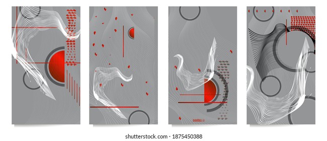 Trendgrauer Hintergrund Schwarz-Weiß-Farben Poster-Design japanische Stilvorlagen setzen Einladungen zu abstrakten Linien Hintergrund. Geschäftsstil für Stock-Illustrationen