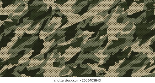 Trendy green camouflage, military pattern with grid. Camouflage seamless pattern for army