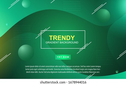 Trendy green gradient color dynamic background with fluid and memphis style composition. Modern concept vector layout design template can use element landing page, wallpaper, presentation, cover