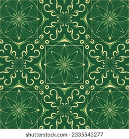 Trendy green seamles pattern. Moroccan vintage ornament as backgrounds, for fabric, wallpaper, textile, websites, home decor (pillows, towels, napkins), tableware