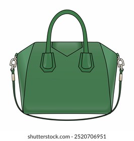 Moda Verde Totebag, Bolsa de Ombro Feminina, Sacos Design Isolado No Fundo Branco, Vetor De Moda Realista