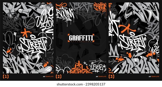 Trendy Grey Abstract Urban Style Hiphop Graffiti Street Art Vector Illustration Background Template