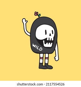Trendy grim reaper skull with hello gesture, illustration for t-shirt, poster, sticker, or apparel merchandise. With cartoon style.
