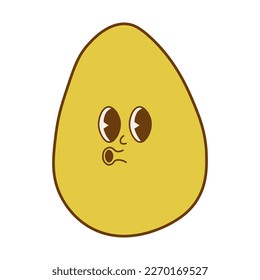 Trendy groovy Easter egg sticker. Happy Easter Day. Funky happy egg character in trendy retro 60s 70s style. Vector illustration