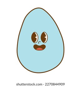 Pegatina de huevo de Pascua de moda. Feliz Día de Pascua. Funky y feliz personaje de huevo al estilo de moda retro de los años 70. Ilustración del vector