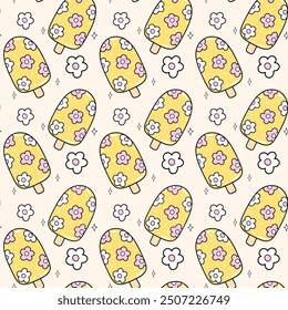 Trendy Groovy Retro popsicle Seamless Pattern Retro Pastel Summer repeat background