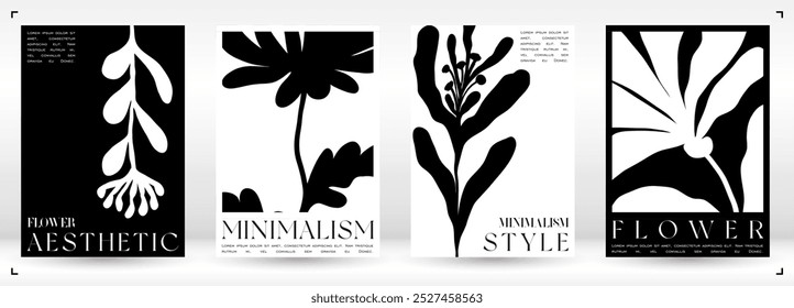Trendy Groovy Vetor Illustration Set em estilo Matisse. Mínimo Fundo Botânico Moderno. Plantas, flores e folhas em estilo desenhado à mão.
